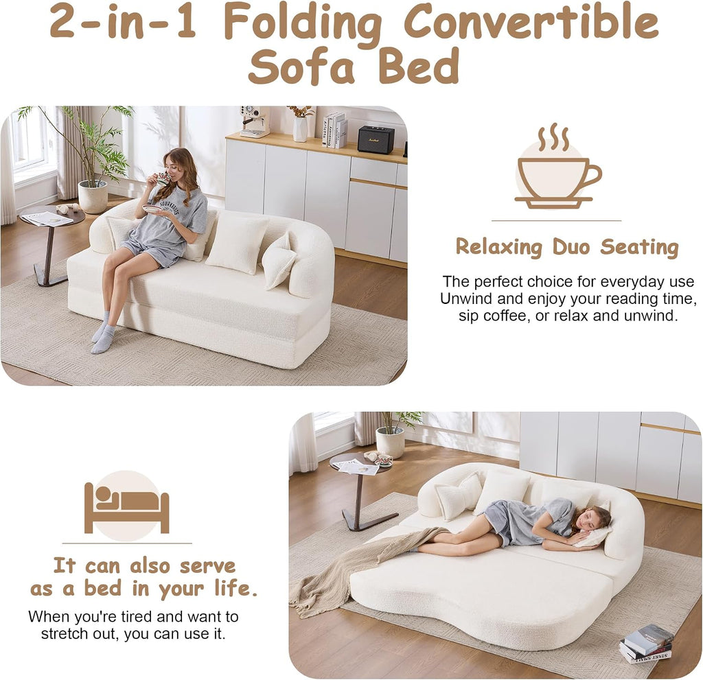 70' Convertible Sofa Bed, 2-in-1 Boneless Sleeper Sofa, Soft Chenille Folding Sofa Loveseat with 4 Pillows, Love Seat Small Couch for Small Spaces, Living Room, Bedroom, No Assembly