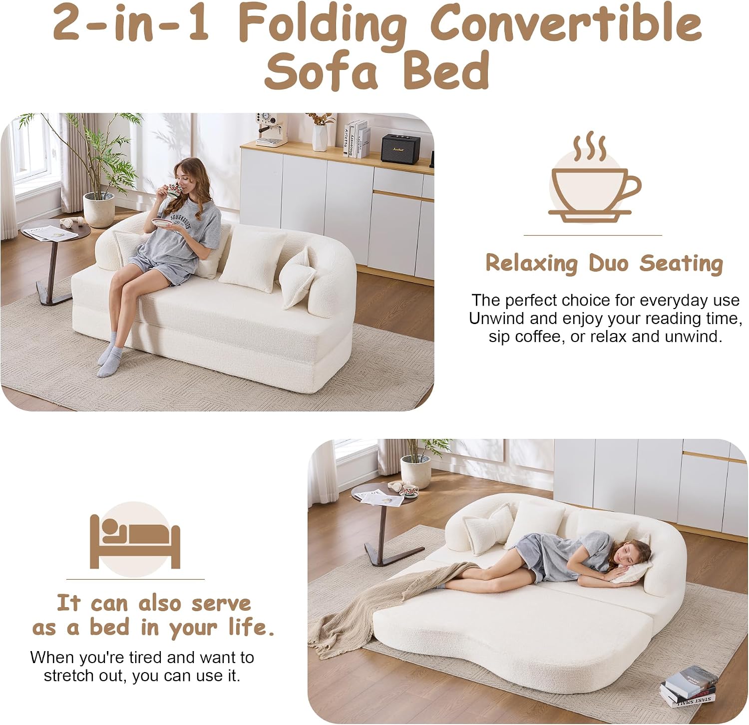 70' Convertible Sofa Bed, 2-in-1 Boneless Sleeper Sofa, Soft Chenille Folding Sofa Loveseat with 4 Pillows, Love Seat Small Couch for Small Spaces, Living Room, Bedroom, No Assembly