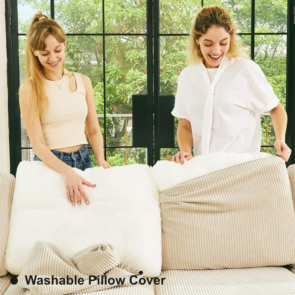 Belffin Modular Sectional Sleeper Sofa with Storage Seat 6 Seat Sectional Sleeper Sofa Bed Corduroy Convertible Sectional Couch with Reversible Chaise Beige Modular Couch for Living Room
