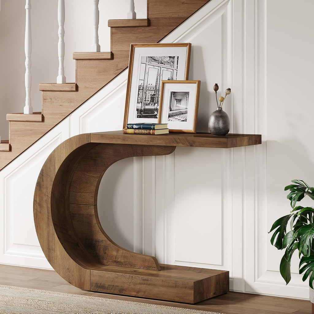 Tribesigns 43.3' Modern Console Entryway Table with Storage, Farmhouse C-Shaped Rustic Behind Couch Sofa Table for Living Room, Hallway, Entry, Entrance, Foyer, Easy Assembly, Brown
