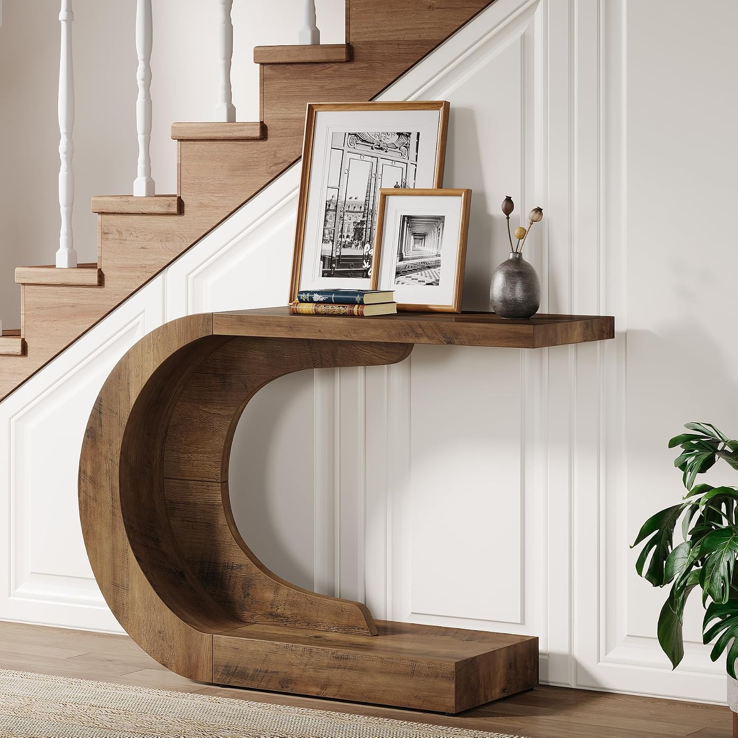 Tribesigns 43.3' Modern Console Entryway Table with Storage, Farmhouse C-Shaped Rustic Behind Couch Sofa Table for Living Room, Hallway, Entry, Entrance, Foyer, Easy Assembly, Brown