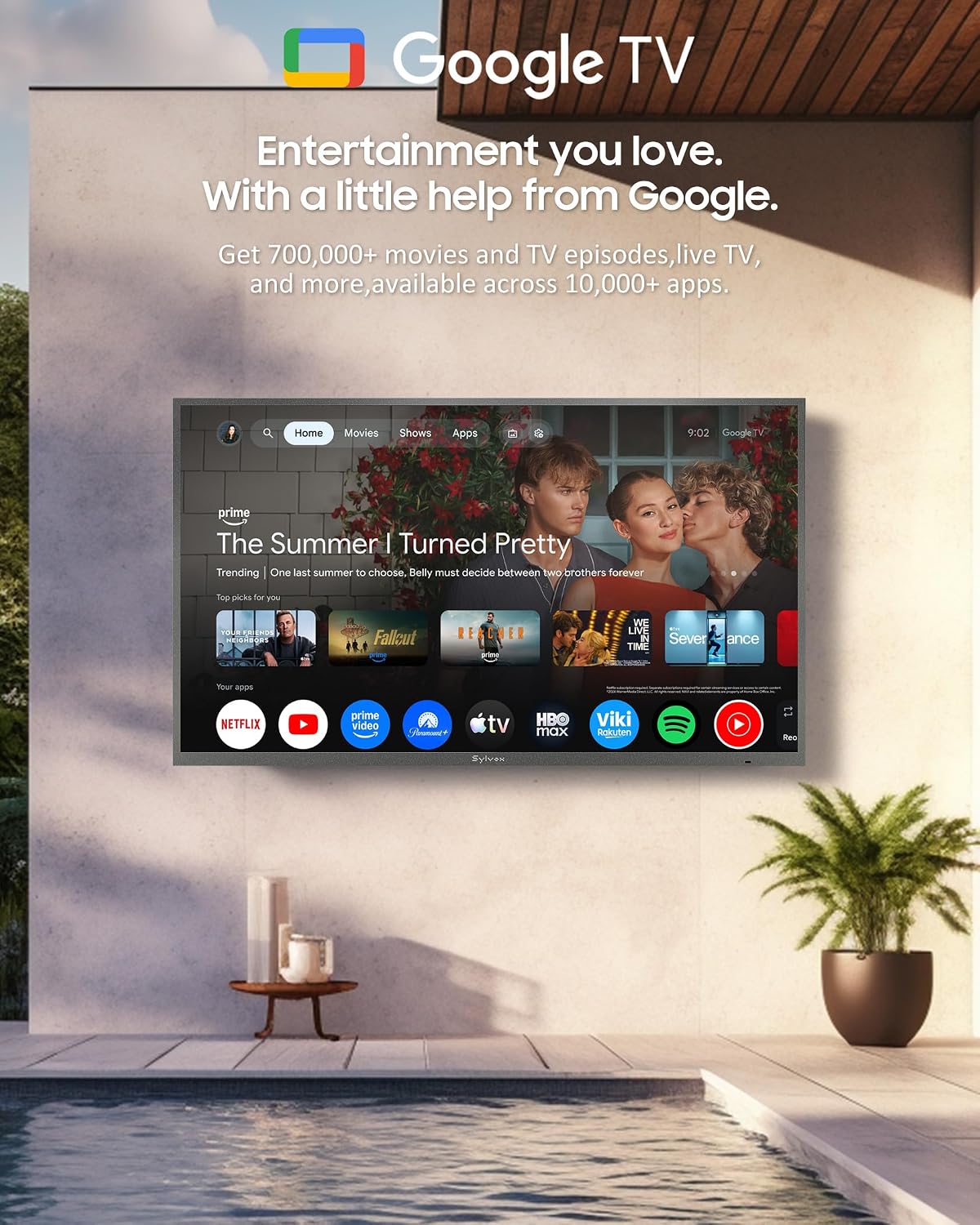 SYLVOX Outdoor TV, 55 inch Full Sun Smart Outdoor TVs, Weatherproof 2000 Nits High Brightness IP56 Waterproof, 4K TV for Outside WiFi Bluetooth Voice Assistant Chromecast (Pool Pro 3.0)