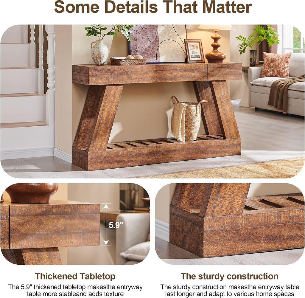 OKD 60' Farmhouse Entryway Table with Drawer, Narrow Long Console Table for Entryway, Console Tables with Storage(Reclaimed Barnwood)