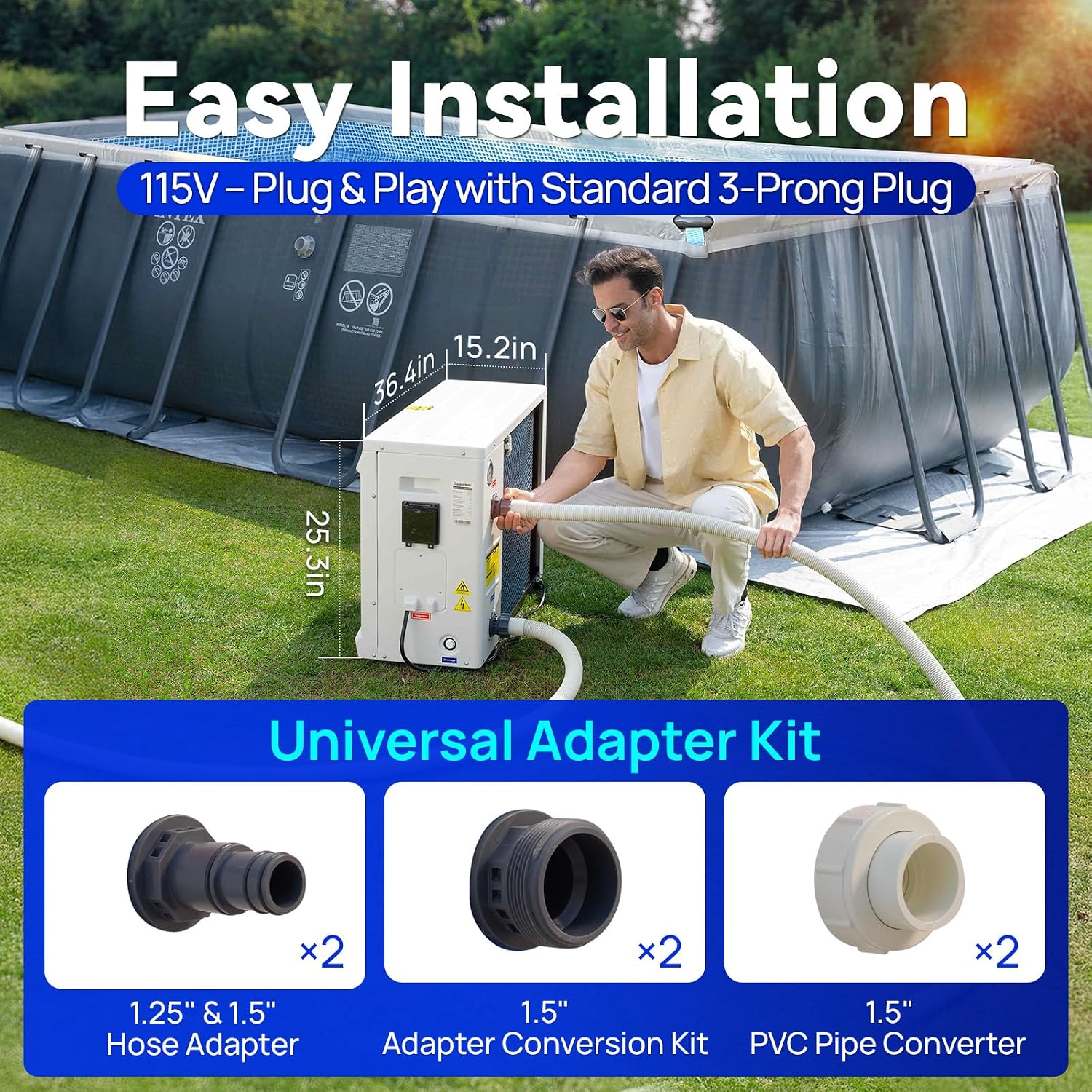 AQUASTRONG Inverter Swimming Pool Heat Pump,Pool Heater for Above Ground and Inground Pool Heating Smart WiFi Control and Cooling Pool Heater Pools Up to, 9100 Gallons