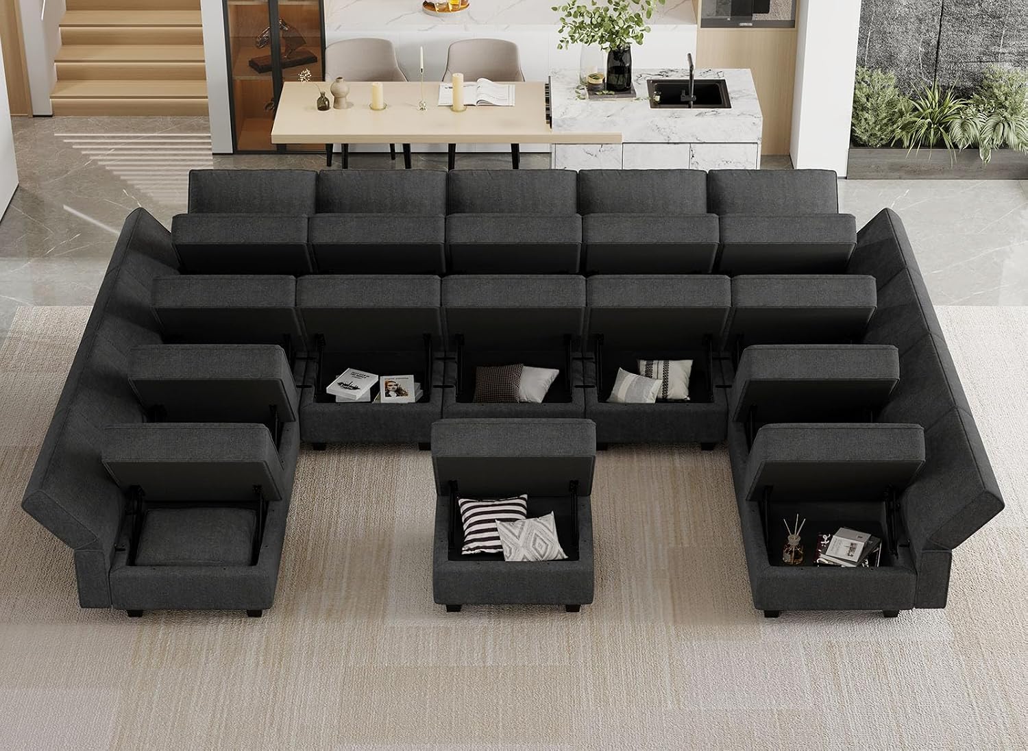 Belffin Modular Sectional Sleeper Sofa Couch Bed Oversized U Shaped Cocuh with Storage Convertible Sleeper Sofa Bed. Black
