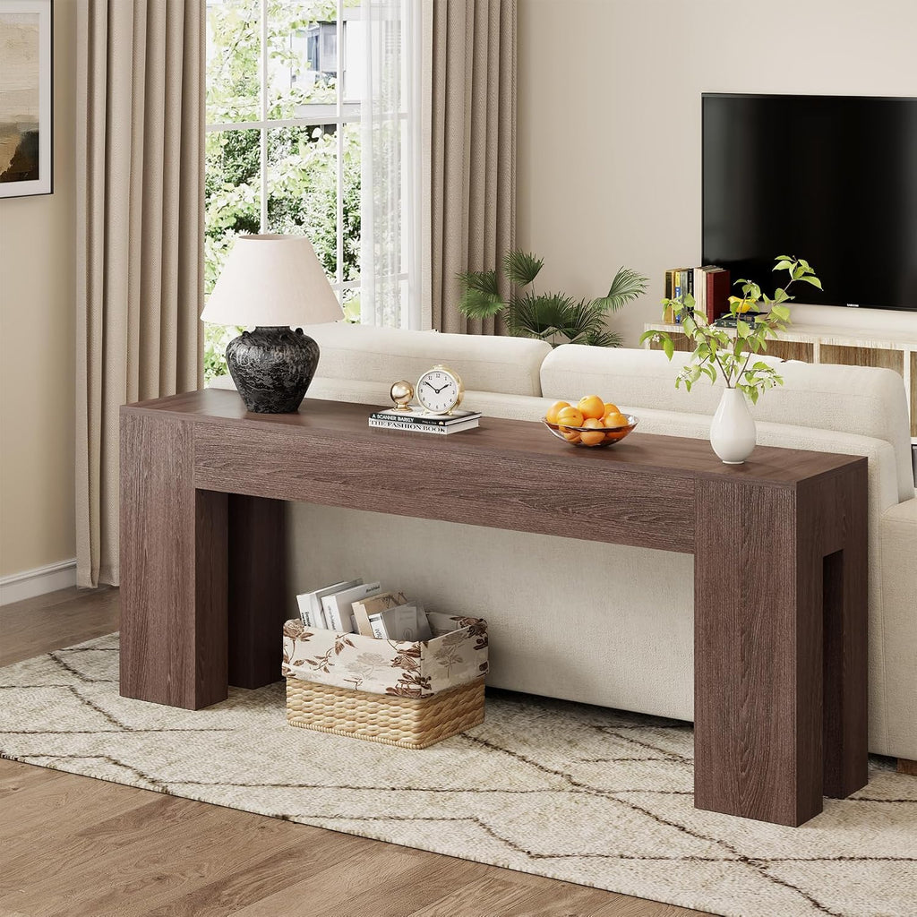Epecoya Extra Long Sofa Console Table for Entryway Living Room, 79-Inch Farmhouse Wood Behind Couch Table, Rectangular Accent Console with Wooden Double Base for Hallway Foyer Entrance, Light Brown