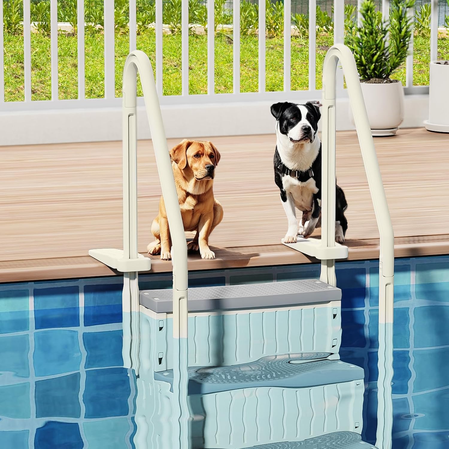 VINGLI Pool Ladder Heavy-Duty Safety Step for Above Ground Pools Stair Entry System with Handrails, Beige and Grey (Beige &Gray, 4 Steps)