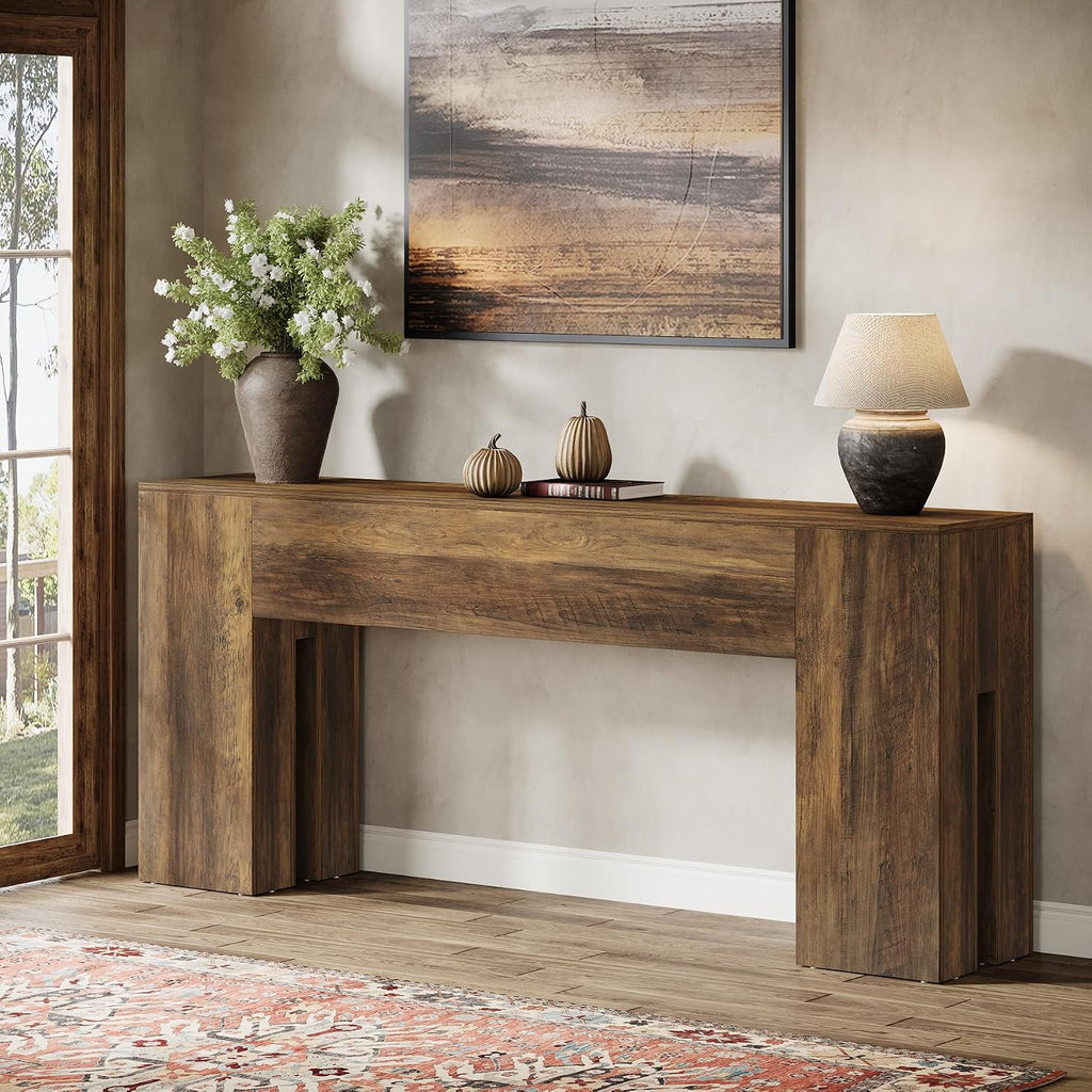 Tribesigns 71-Inch Long Console Table for Entryway, Farmhouse Sofa Console Behind Couch, Entry Table for Hallway, Foyer, Living Room, Brown