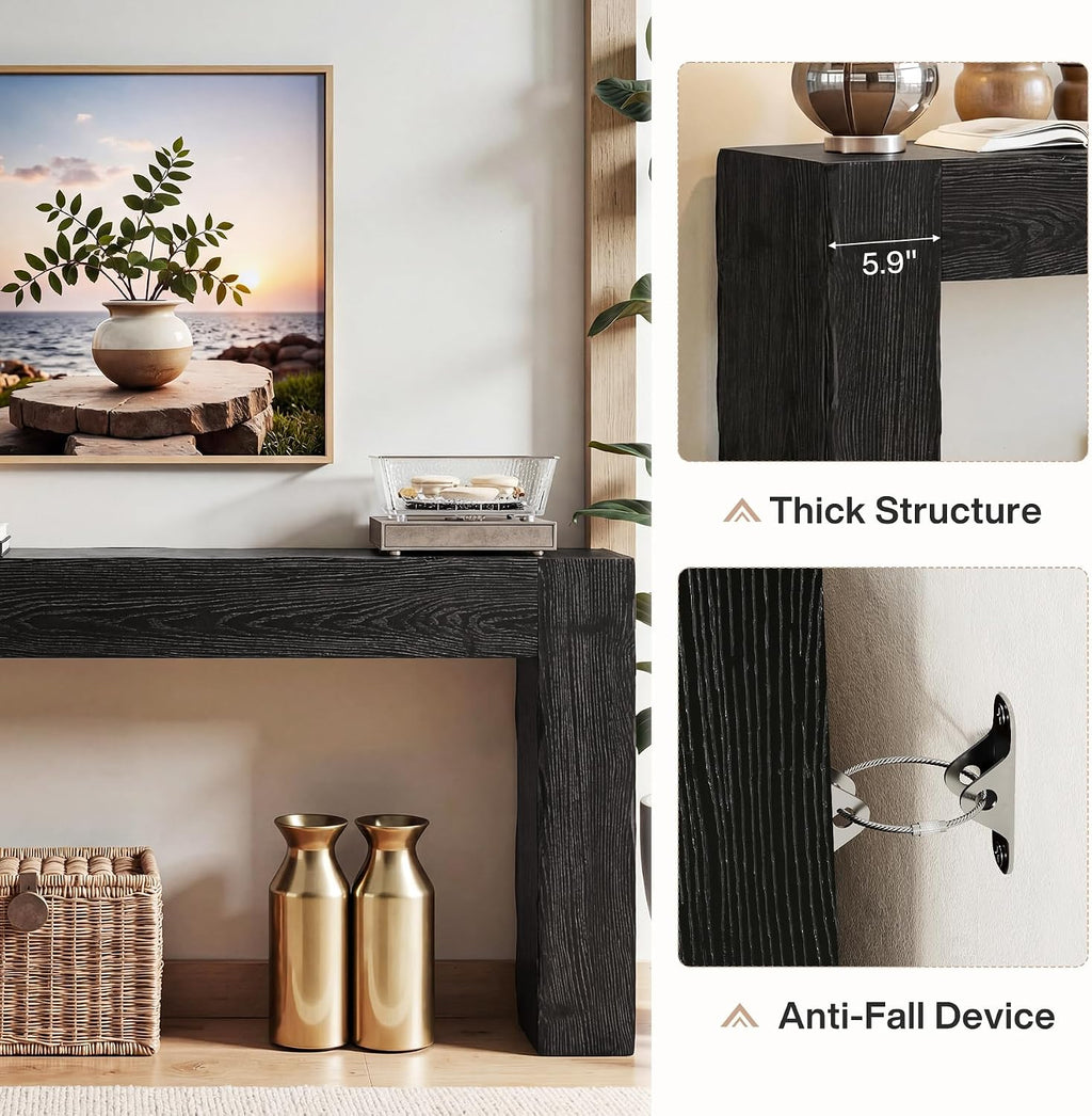 Tribesigns 63-Inch Solid Wood Console Sofa Table, Farmhouse Long Entryway Table Behind Couch for Living Room, Entrance, Hallway, Foyer, Easy Assembly (Black)
