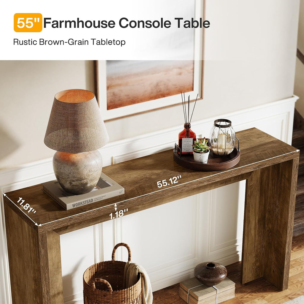 Tribesigns Farmhouse Console Table, 55-Inch Wooden Sofa Table with Storage for Entryway, Foyer, Hallway, Living Room, Easy Assembly (Rustic Brown)