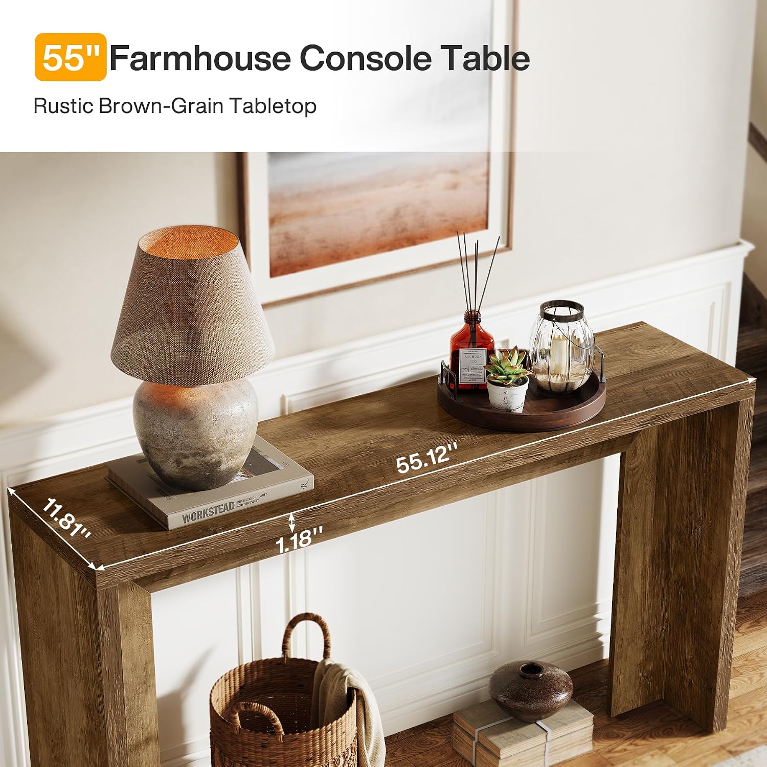 Tribesigns Farmhouse Console Table, 55-Inch Wooden Sofa Table with Storage for Entryway, Foyer, Hallway, Living Room, Easy Assembly (Rustic Brown)