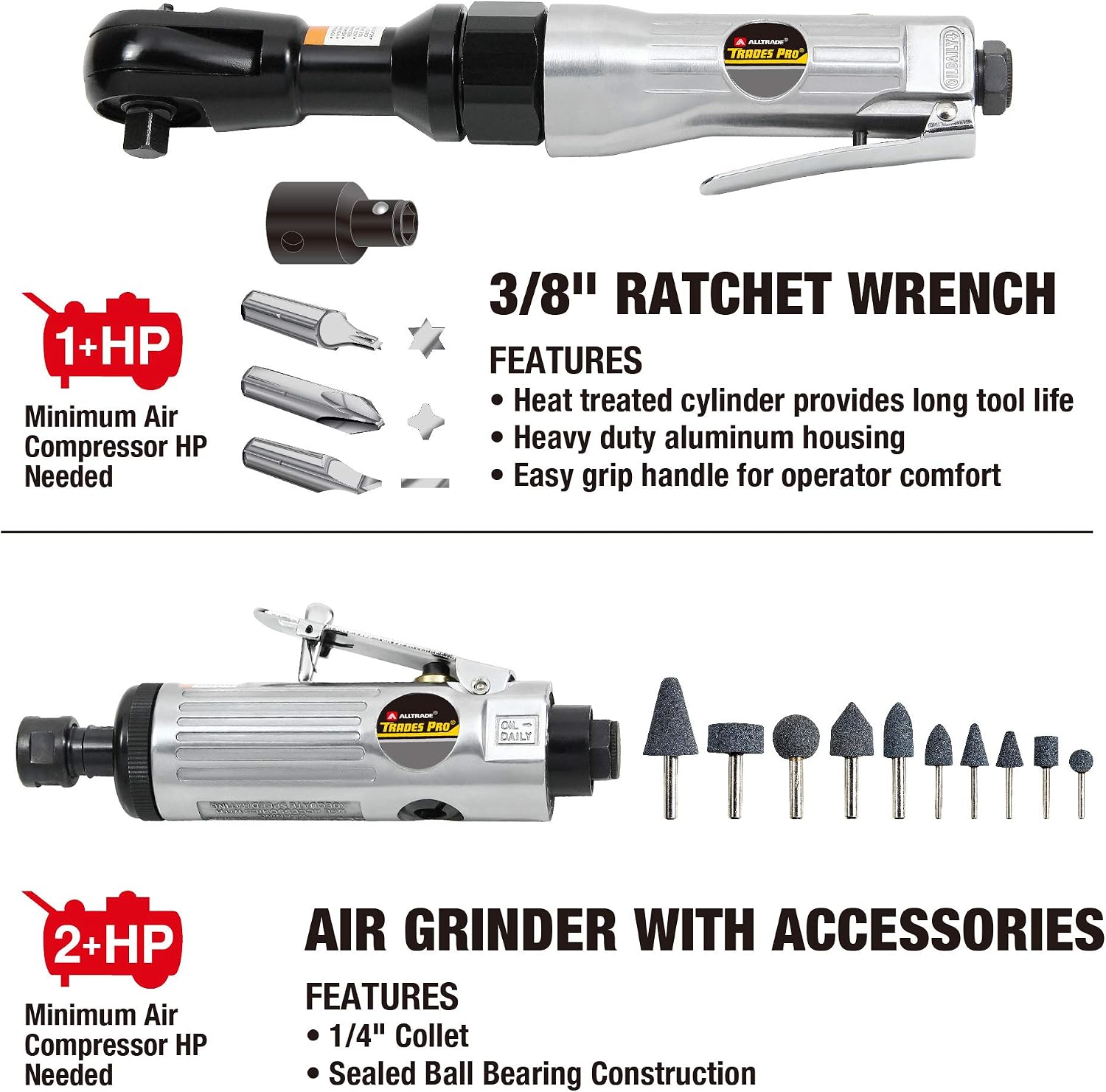 Trades Pro Air Tool and Accessories Kit, 71 Piece, Impact Wrench, Air Ratchet, Die Grinder, Aire Hammer, Hose Fittings, Storage Case - 836668