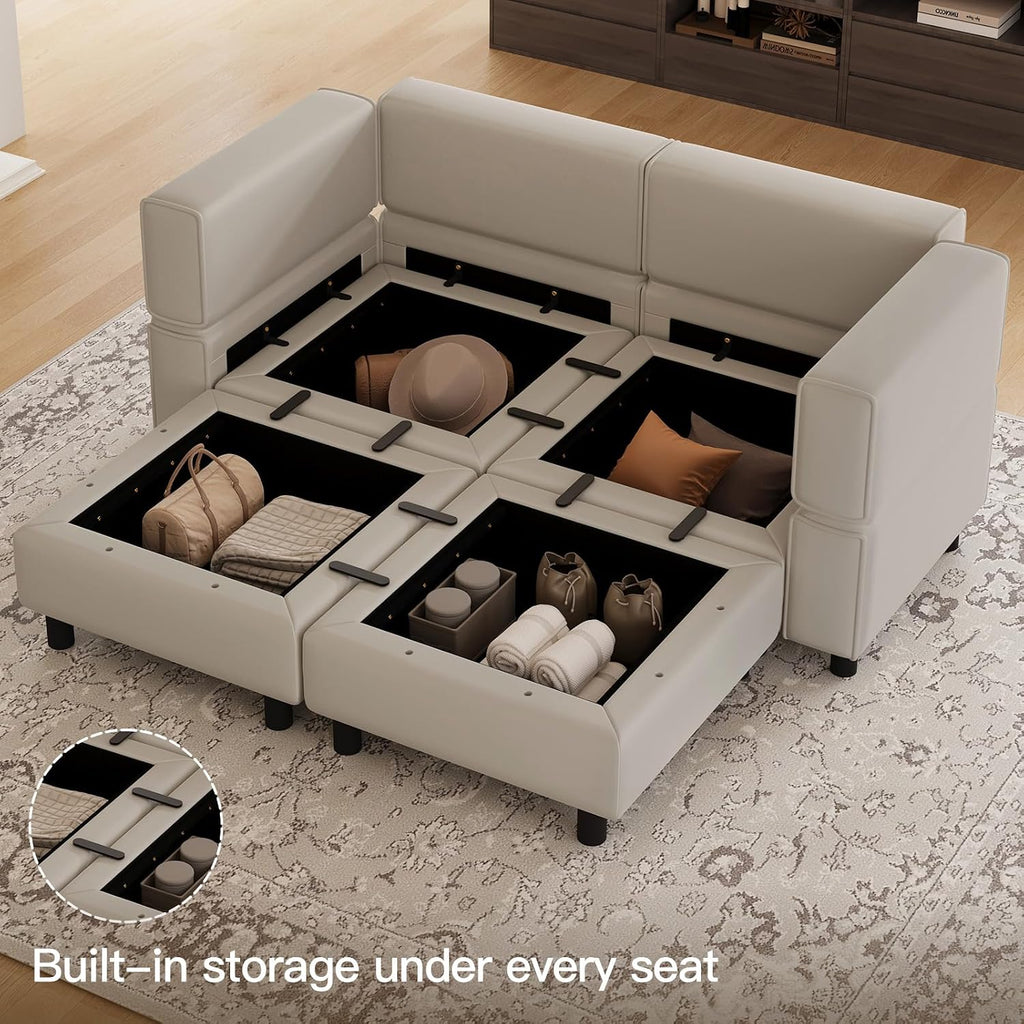 Belffin 63' Modular Sectional Sofa,Couch with Deep Seat,Convertible 4 Seat Sleeper Sofa with Movable Storage Ottoman Chaise,Upholstered Comfy Sectional Couches for Living Room,Grey Velvet