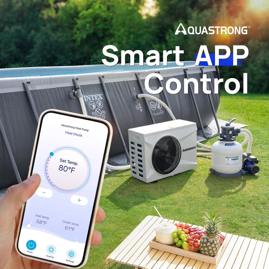 AQUASTRONG Inverter Swimming Pool Heat Pump,Pool Heater for Above Ground and Inground Pool Heating Smart WiFi Control and Cooling Pool Heater Pools Up to, 7500 Gallons