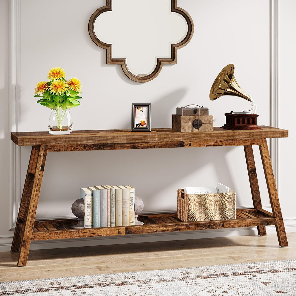 Tribesigns Farmhouse Console Entryway Table: 70.9 Inches Extra Long Console Table for Entryway, 2-Tier Narrow Wood Foyer Sofa Couch Table for Hallway, Entrance, Living Room, Mixed Brown