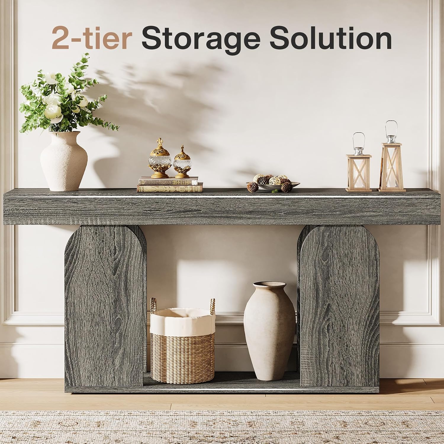 Tribesigns Farmhouse Wood Console Table, 70.9-Inch Entryway Accent Table with U-Shaped Base, 2-Tier Extra Long Sofa Tables for Entrance, Hallway, Living Room (Dark Gray)
