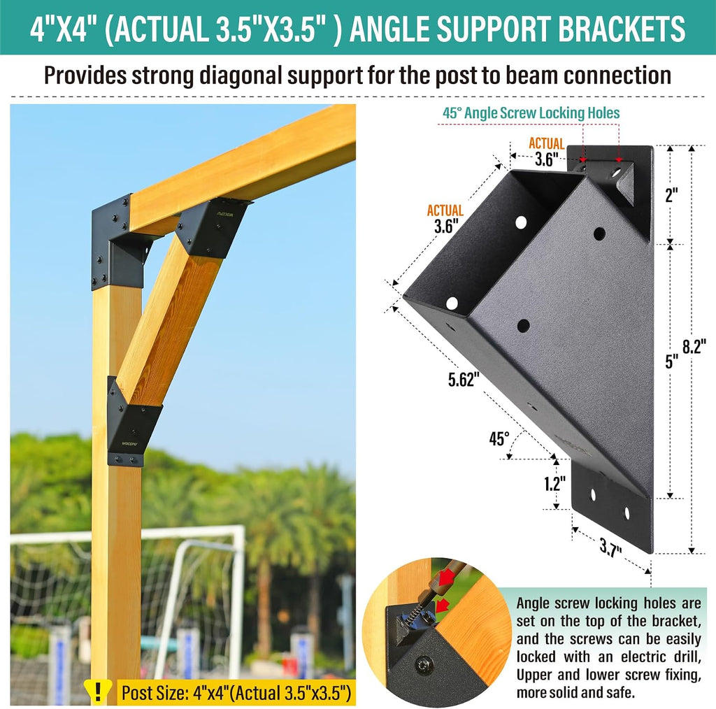 AJOVW-8 Pcs 45 Degree Angle Support Bracket, Suitable for 4''x4'' Support Wooden Posts (Actual Size: 3.5''x3.5''), Suitable for Slides, Gazebos, Garages, Decks, Sheds, Patios and Other Scenes.