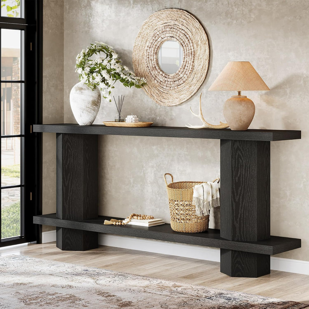 Tribesigns 71-Inch Long Console Table for Entryway, Wooden Sofa Table Behind Couch, for Living Room, Hallway, Foyer, Black