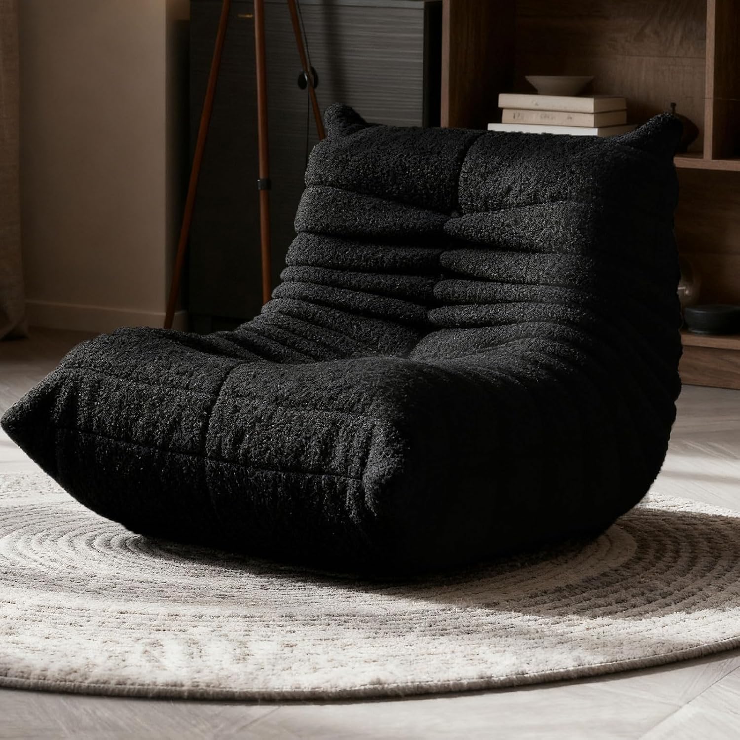 Large Bean Bag Chairs for Adults, Fireside Chair for Living Room with Memory Foam Filled, Accent Sofa Lounge Lazy Floor Sofa for Gaming Reading Relaxing Bedroom, No Assembly Required Black