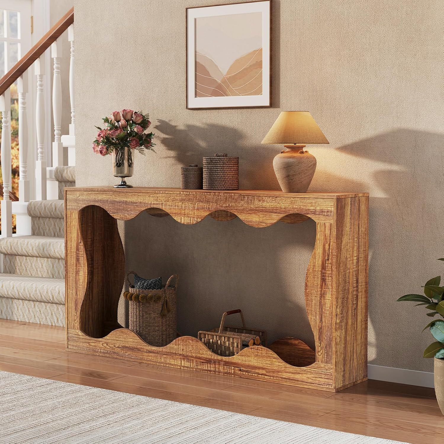 GarveeHome 63'' Farmhouse Console Table with Entryway, Couch Table Behind Sofa, Narrow Console Table, Hallway Stand,Industrial Hallway Accent Table for Living Room, Brown