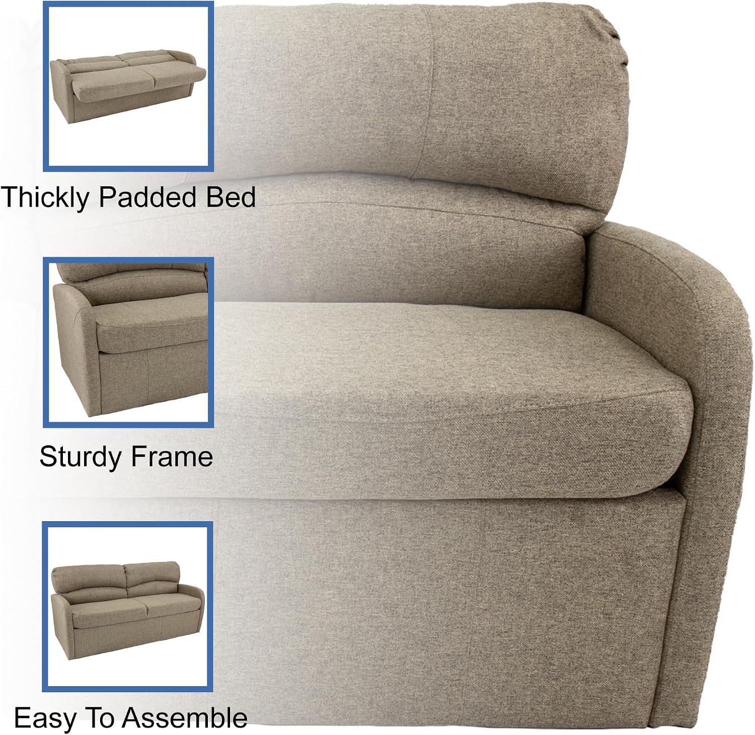 RecPro 70' RV Jack Knife Sofa w/Arms | RV Sleeper Sofa/Couch/Furniture/Living Room (Slideout) (Oatmeal)