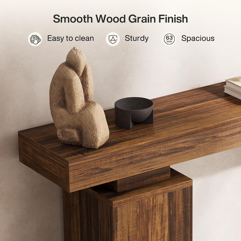 Tribesigns 63-Inch Long Console Table, Farmhouse Entryway Table Behind Couch, Wooden Foyer Stand Entry Station, Modern Hallway Accent Furniture for Living Room Decor, Entrance, Brown