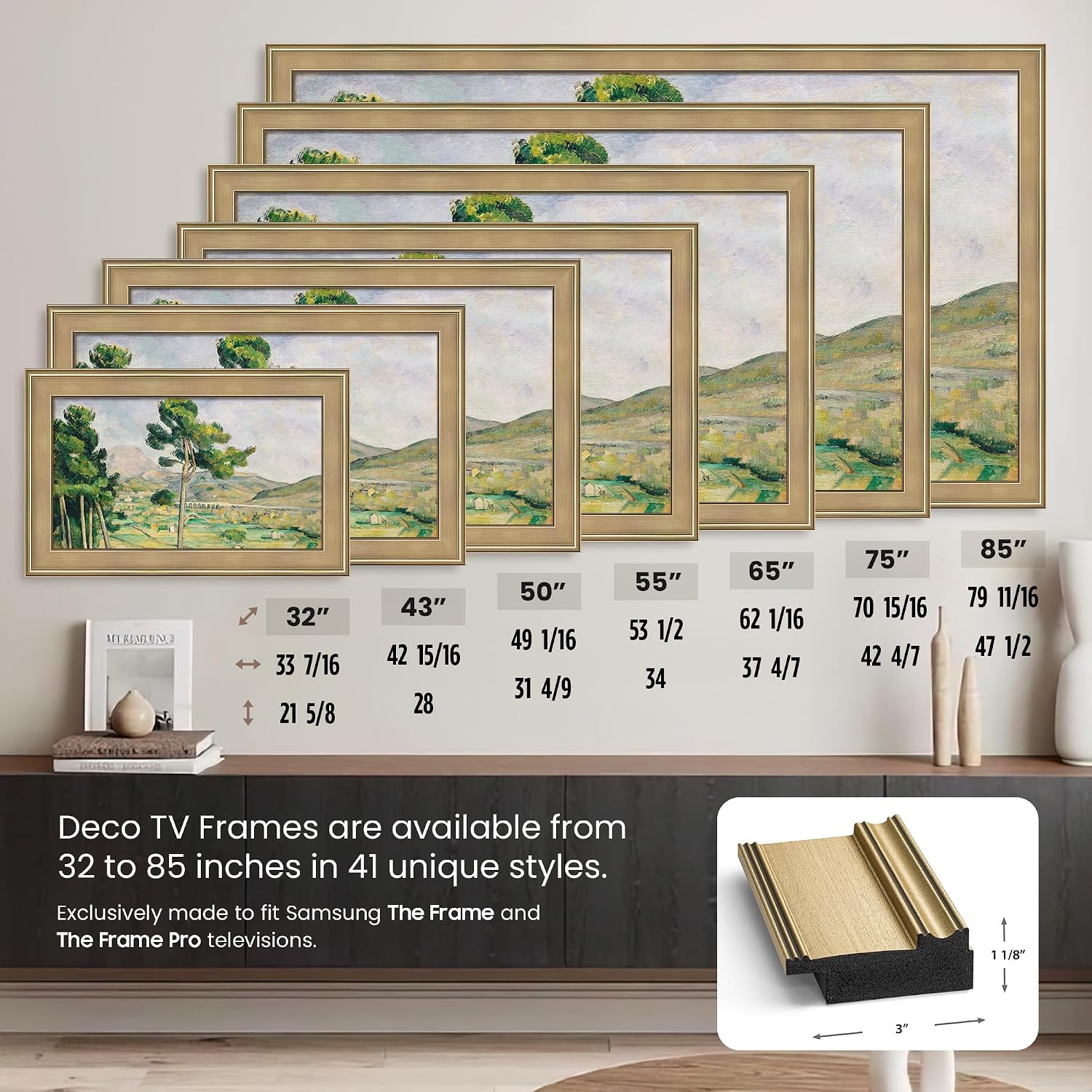 Champagne 43' Premiere Deco TV Frame - Compatible ONLY with Samsung The Frame TVs (Fits 2021-2026, LS03A, LS03B, LS03C, LS03D, LS03FA)