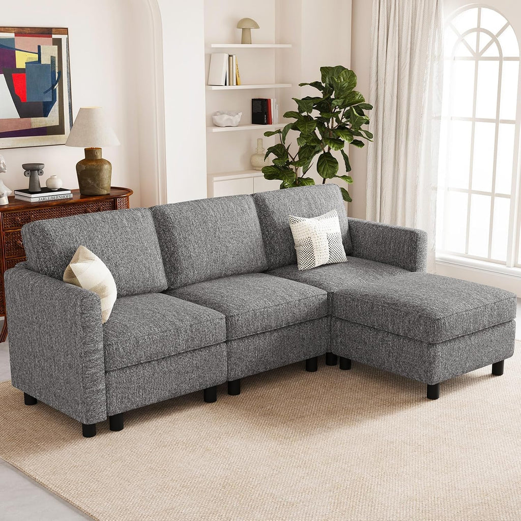 Belffin 84.3' 4 Seats L Shaped Couch Modular Sectional Sofa Washable Sectional Couches for Living Room Comfy Couches with Storage Seat Couch Sofas with Chaise,Grey