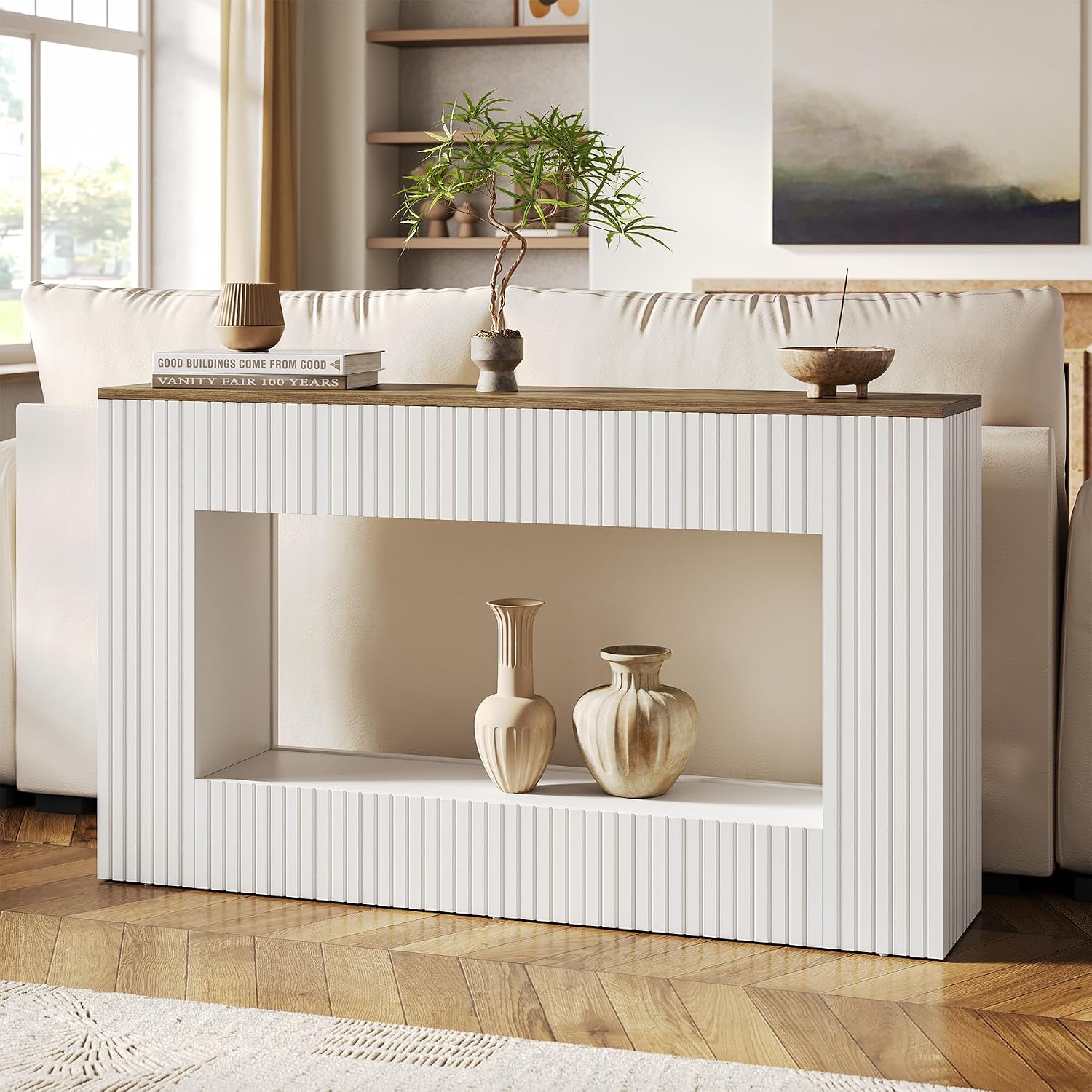 LITTLE TREE White Console Table for Entryway, 55 Inch Long Narrow Farmhouse Sofa Table with Storage for Living Room, Hallway, Entry, Behind Couch, Entrance, Foyer