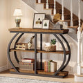 Tribesigns 41.3' Console Table, Industrial 3-Tier Entryway Table with Arched Metal Frame and Storage Shelves for Living Room, Hallway, Rustic Brown