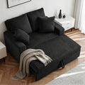 3 in 1 Convertible Sofa Bed，52.8' Pull Out Couch with Side Pockets，Modern Corduroy Fabric Loveseat Sleeper Sofa with Adjustable Backrest for Living Room Bedroom Apartment (Black Corduroy)