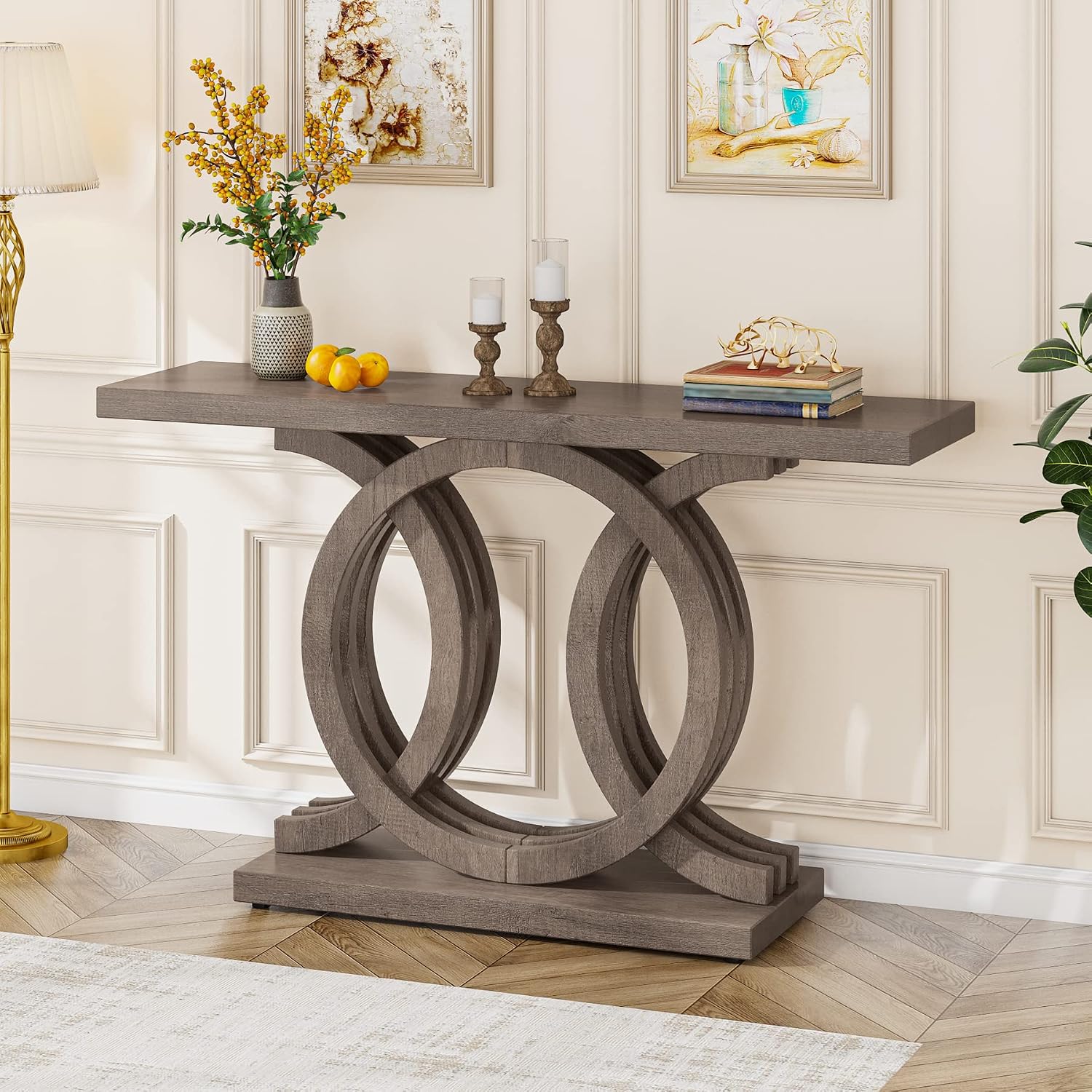 Tribesigns 55 inches Console Table with Unique Base, Vintage Wooden Entryway Sofa Table, Unique Long Accent Hallway Table for Decoration and Organization (Brown)