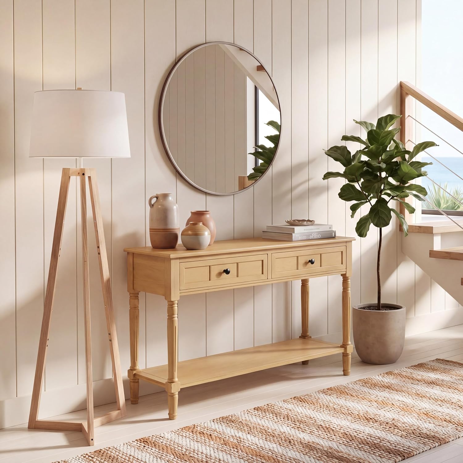 SAFAVIEH Home Collection - Samantha Entryway Console Table, Camel Brown 2-Drawer Storage Sofa Table (AMH5710G)