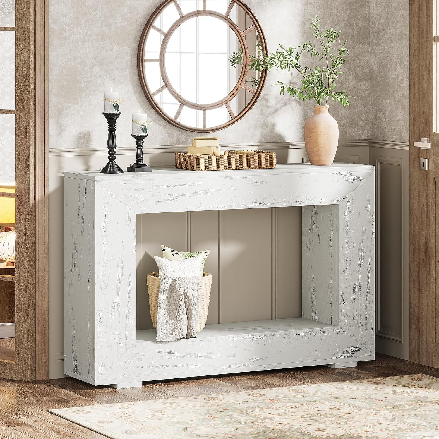 Tribesigns Farmhouse Console Table, 47 Inches Entryway Console Table with Storage, Industrial Hallway Accent Table for Living Room, Entrance
