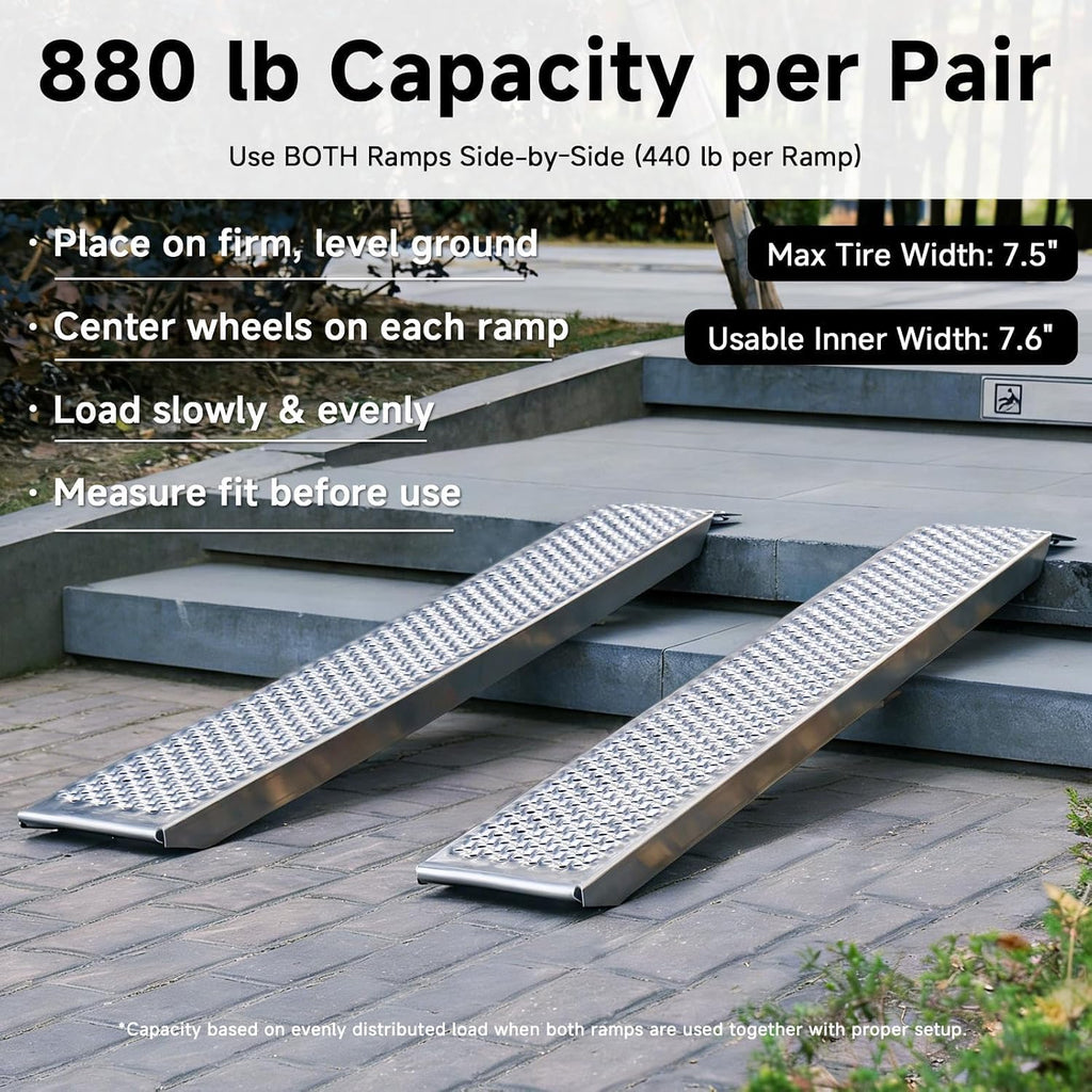 Aluminum Shed Threshold Entry Ramps for Lawn Mower, 2-Pack, 58.81' x 7.87', Punched Plate Traction, 880 lb per Pair