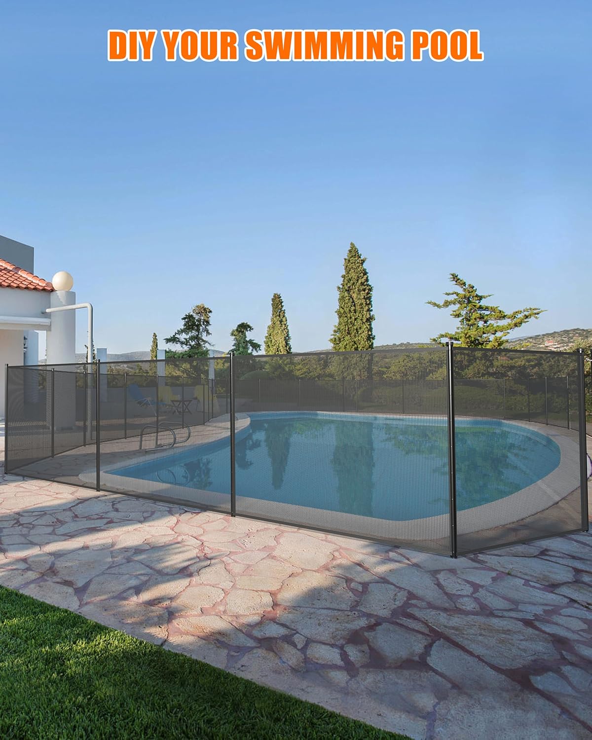 GarveeLife 4 ft x 108 ft Fence for Inground and Above Ground Pool, Mesh Pool Safety Fence with Stainless Steel Feet Outdoor Swimming Backyard Garden Pool Fencing, Black