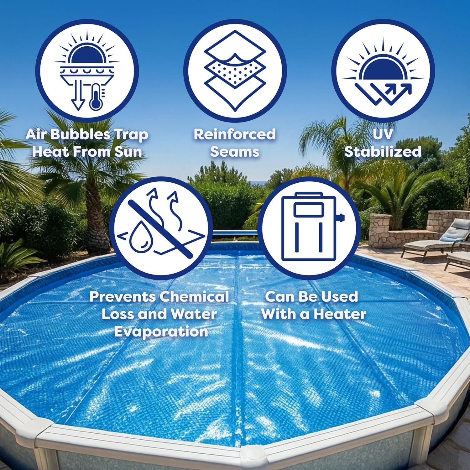 In The Swim 30' Standard Blue Round Solar Pool Cover 8 Mil for Solar Heating Above Ground Pools and Inground Pools