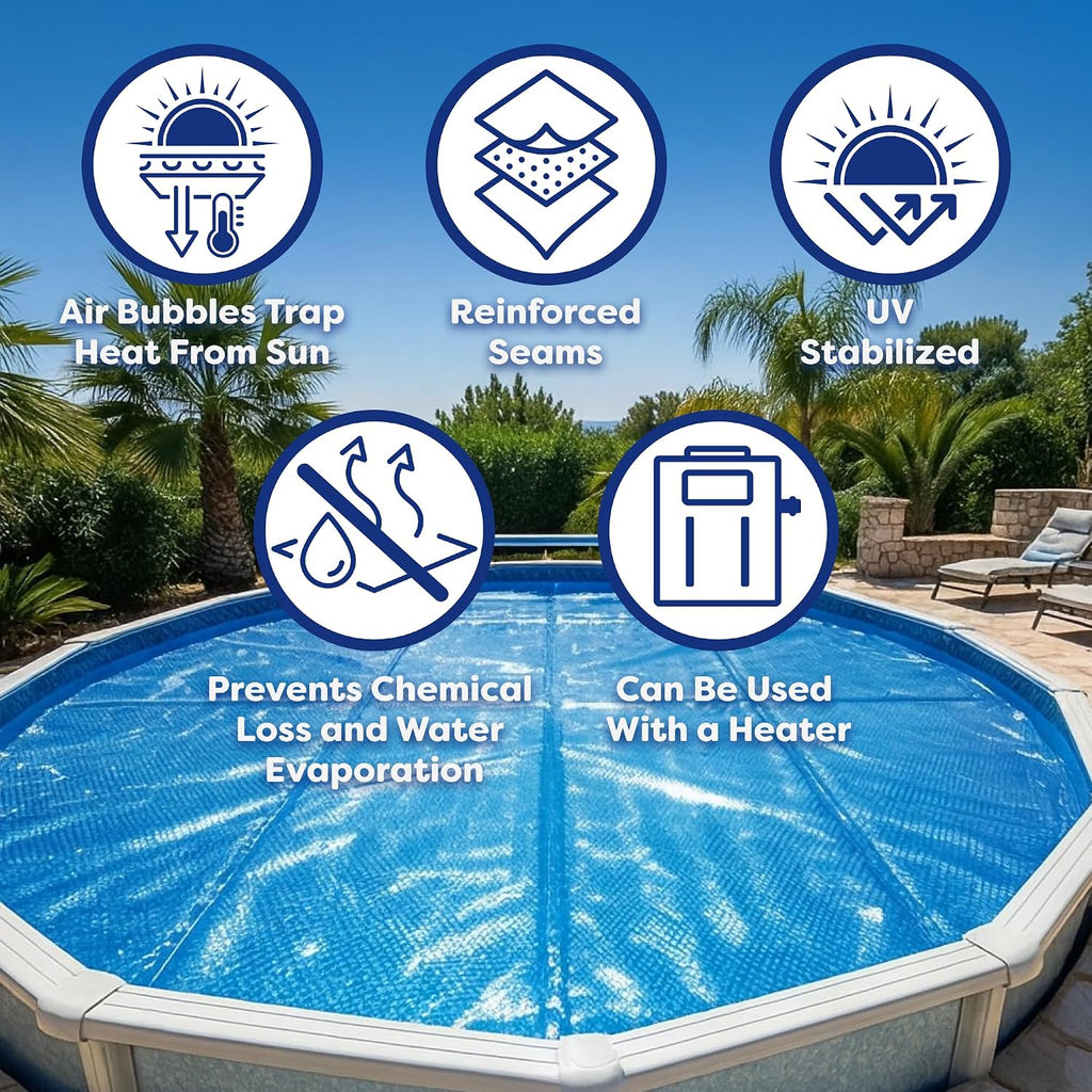 In The Swim 33' Standard Blue Round Solar Pool Cover 8 Mil for Solar Heating Above Ground Pools and Inground Pools