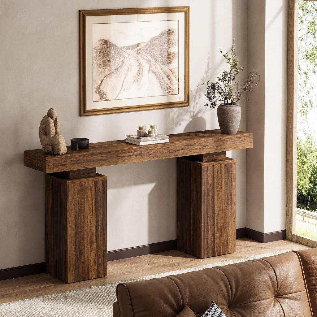 Tribesigns 63-Inch Long Console Table, Farmhouse Entryway Table Behind Couch, Wooden Foyer Stand Entry Station, Modern Hallway Accent Furniture for Living Room Decor, Entrance, Brown