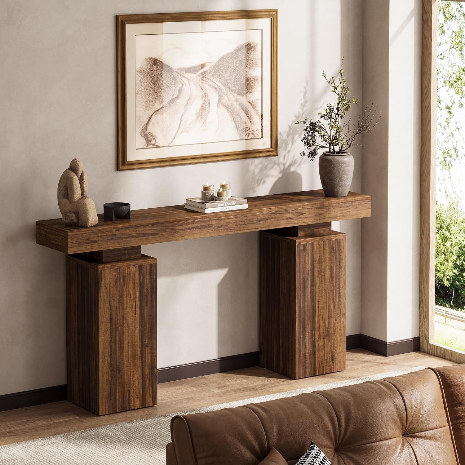 Tribesigns 63-Inch Long Console Table, Farmhouse Entryway Table Behind Couch, Wooden Foyer Stand Entry Station, Modern Hallway Accent Furniture for Living Room Decor, Entrance, Brown