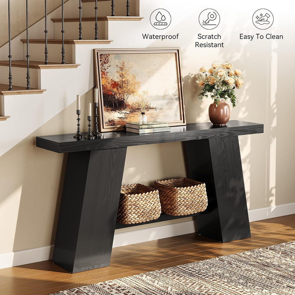 LITTLE TREE 70.8-Inch Long Black Console Table for Entryway, Narrow Modern Sofa Table for Entry, Hallway, Behind Couch, Living Room, Foyer, Entrance, Front Door