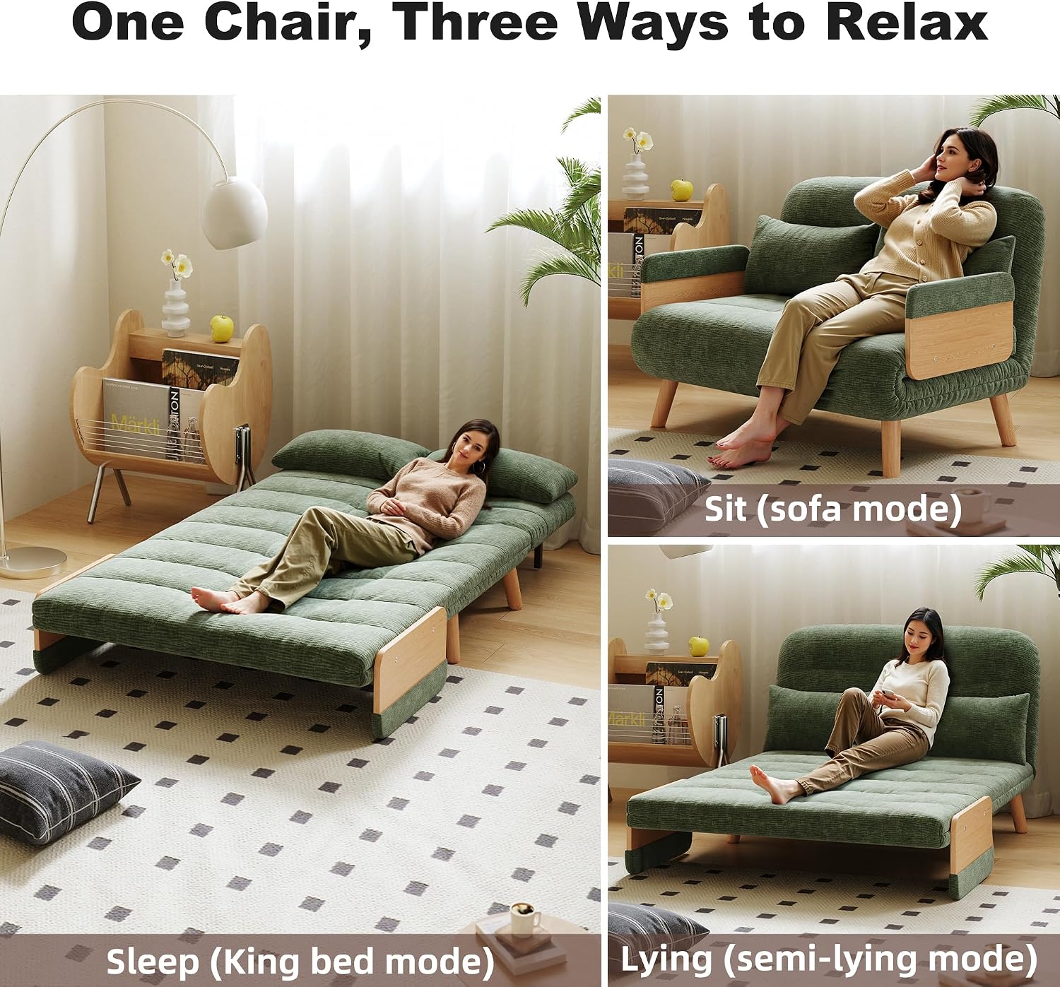 Sleeper Convertible Sofa Bed, 3-in-1 Folding Sofa Bed Chair with Adjustable Backrest, Thick Cushioned Seat, futon Sofa Bed for Small Spaces,Bedrooms & Offices(43.31)