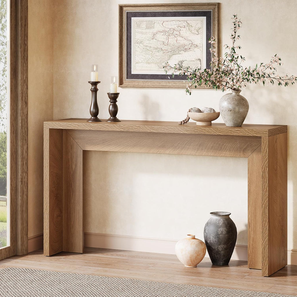 Tribesigns Farmhouse Console Table, 55-Inch Wooden Sofa Table with Storage for Entryway, Foyer, Hallway, Living Room, Easy Assembly (Light Oak Brown)