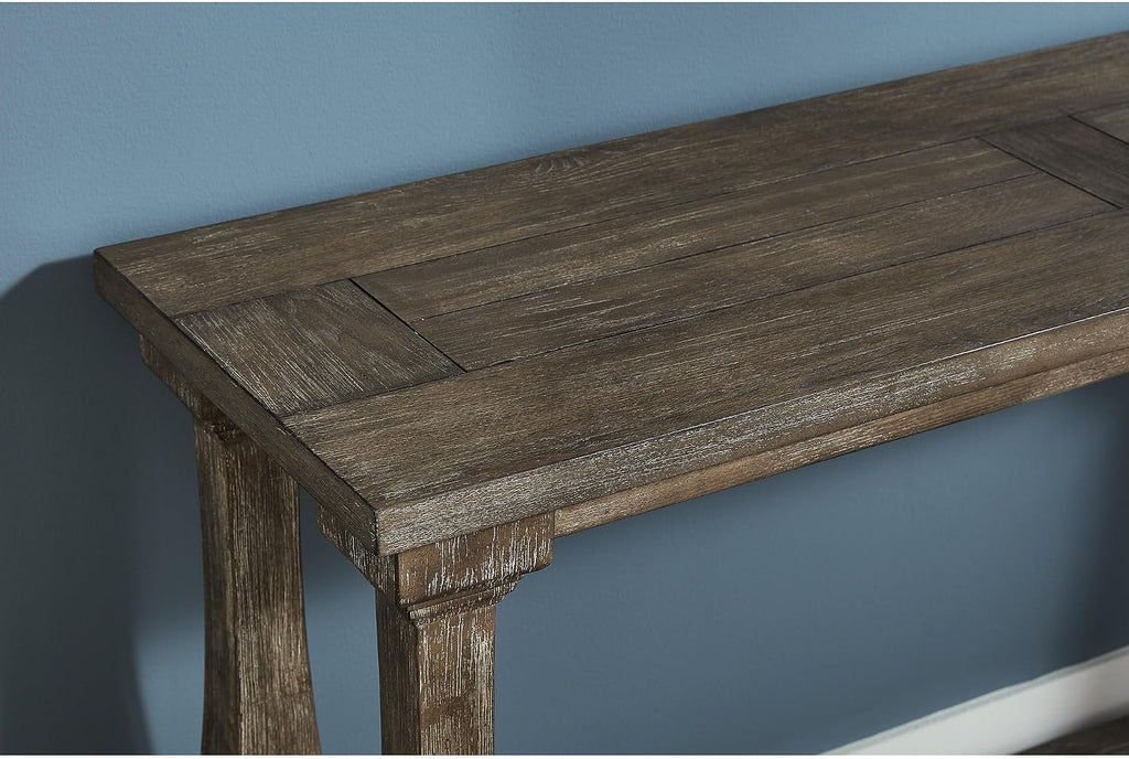 Signature Design by Ashley Johnelle Casual Sofa Table, Plank-look Framed Tabletop, Weathered Finish, Elm Veneers and Wood, 60' W x 18' D x 31.88' H, Gray
