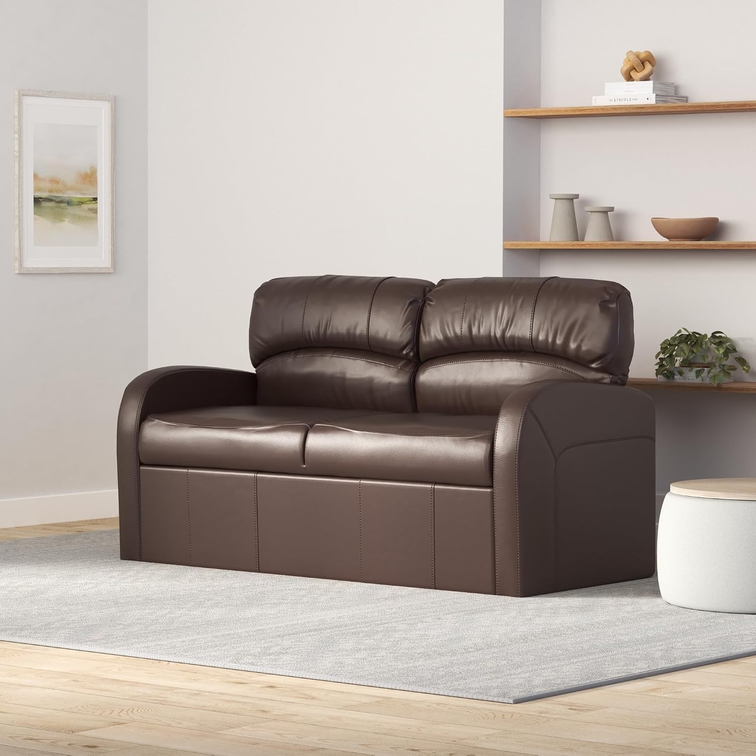 RecPro Charles 65' Jack Knife RV Sleeper Sofa with Arms | RV Furniture | Zero Wall Hugger (Mahogany)