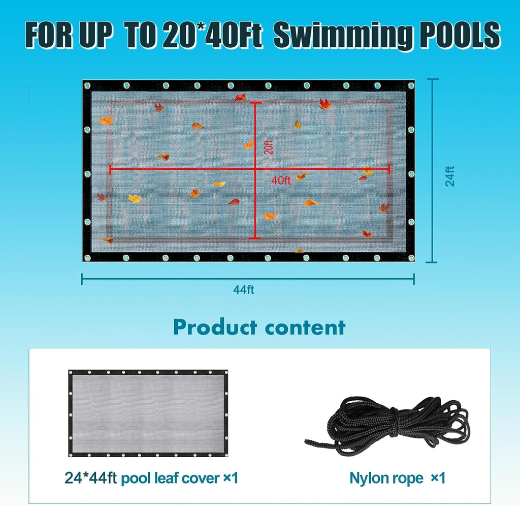 20x40 Ft Pool Leaf Net Cover For Inground Pools/Above Ground, Durable Black Mesh Swimming Pool Leaf Net Cover With Rope For Leaves and Debris, Tear Resistant, UV Resistant, and Reatherproof (20×40 Ft)