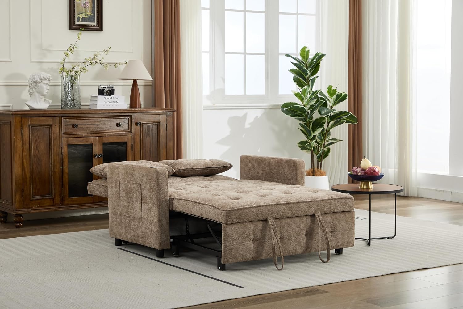 KEIKI 46' Sleeper Sofa Bed, 3-in-1 Convertible Sofa Chair with Pullout Bed, Loveseat with Adjustable Backrest and Side Pocket for Living Room, Dorm, Apartment, Came