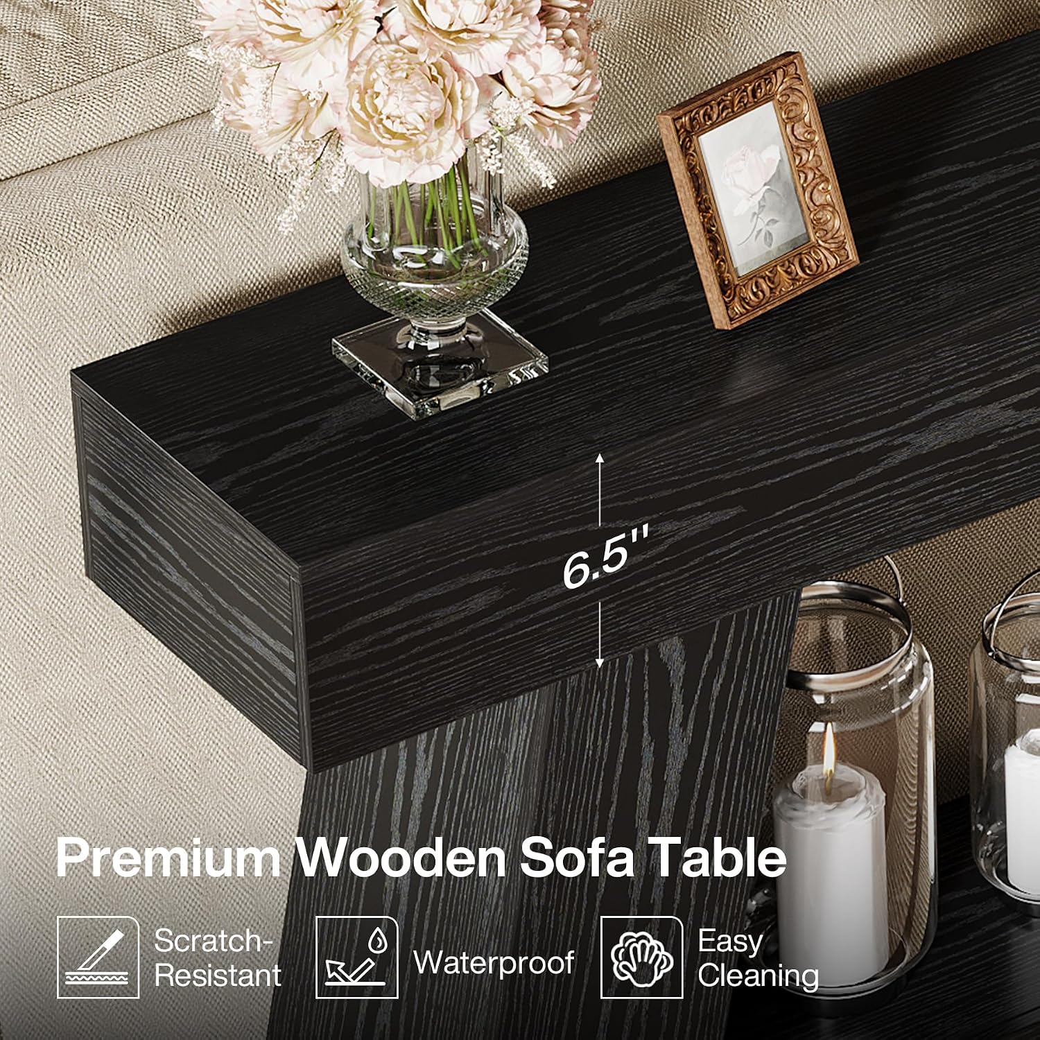 Tribesigns 70.9' Extra Long Console Table, Farmhouse 2-Tier Wooden Sofa Table, Rustic Entryway Tables with Open Storage Shelf for Entrance, Hallway, Living Room (Black)