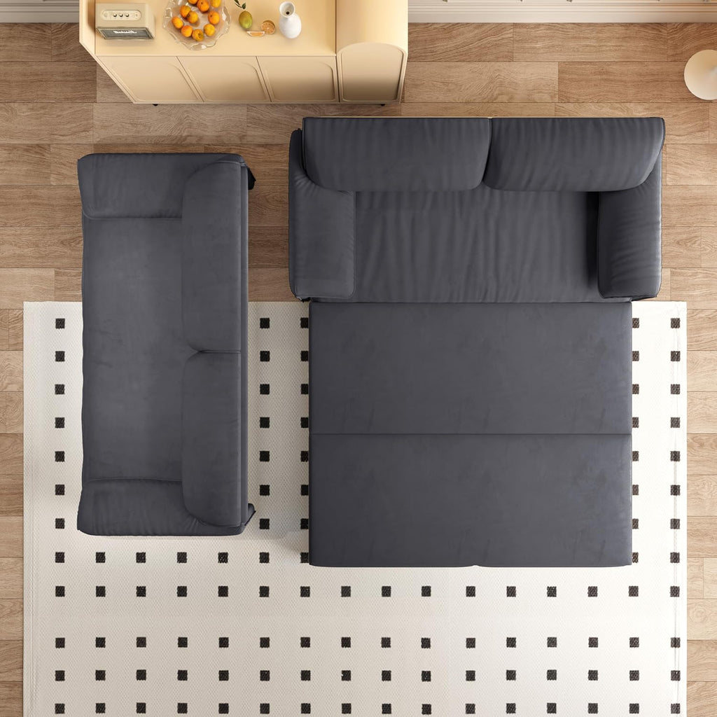 66' Sleeper Sofa Bed Queen Size, 3-in-1 Convertible Couch, Modern Pull Out Couches, Comfy Velvet Futon Sofa, Cloud Loveseat Lounge, Pillow Arm, for Small Spaces, Living Room, Apartment, Grey