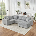 122 Inch Oversized U-Shaped Corduroy Sectional Sleeper Sofa with Pull Out Bed, Fluffy Plush Convertible Couch Bed with Storage Chaise for Living Room, Grey